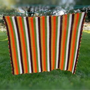 Vintage 70s/80s Knit Crocheted Afghan Throw Blanket